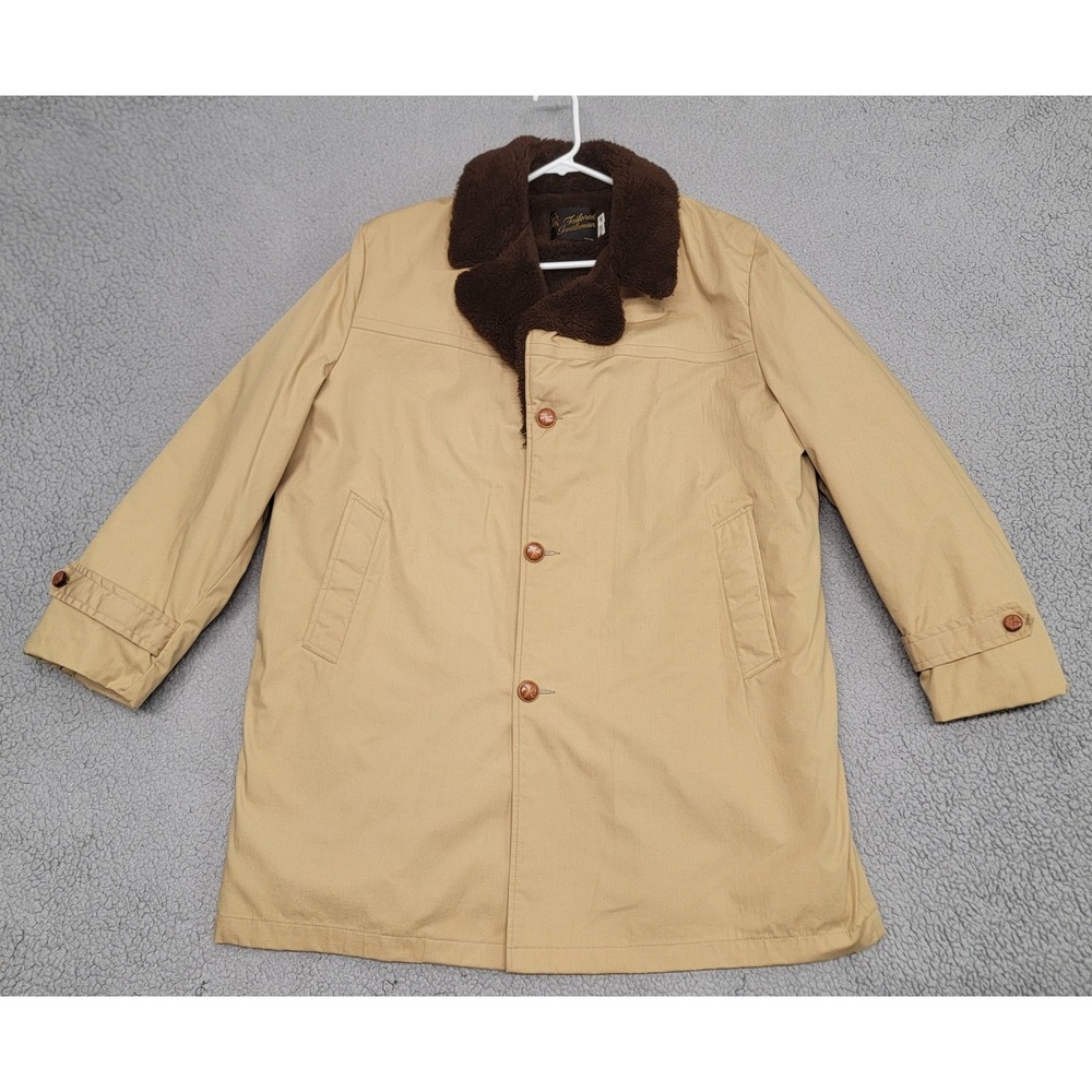 Vintage Tailored‎ Gentleman Coat Mens 46 Faux Fur Sherpa Lined Button Jacket 70s